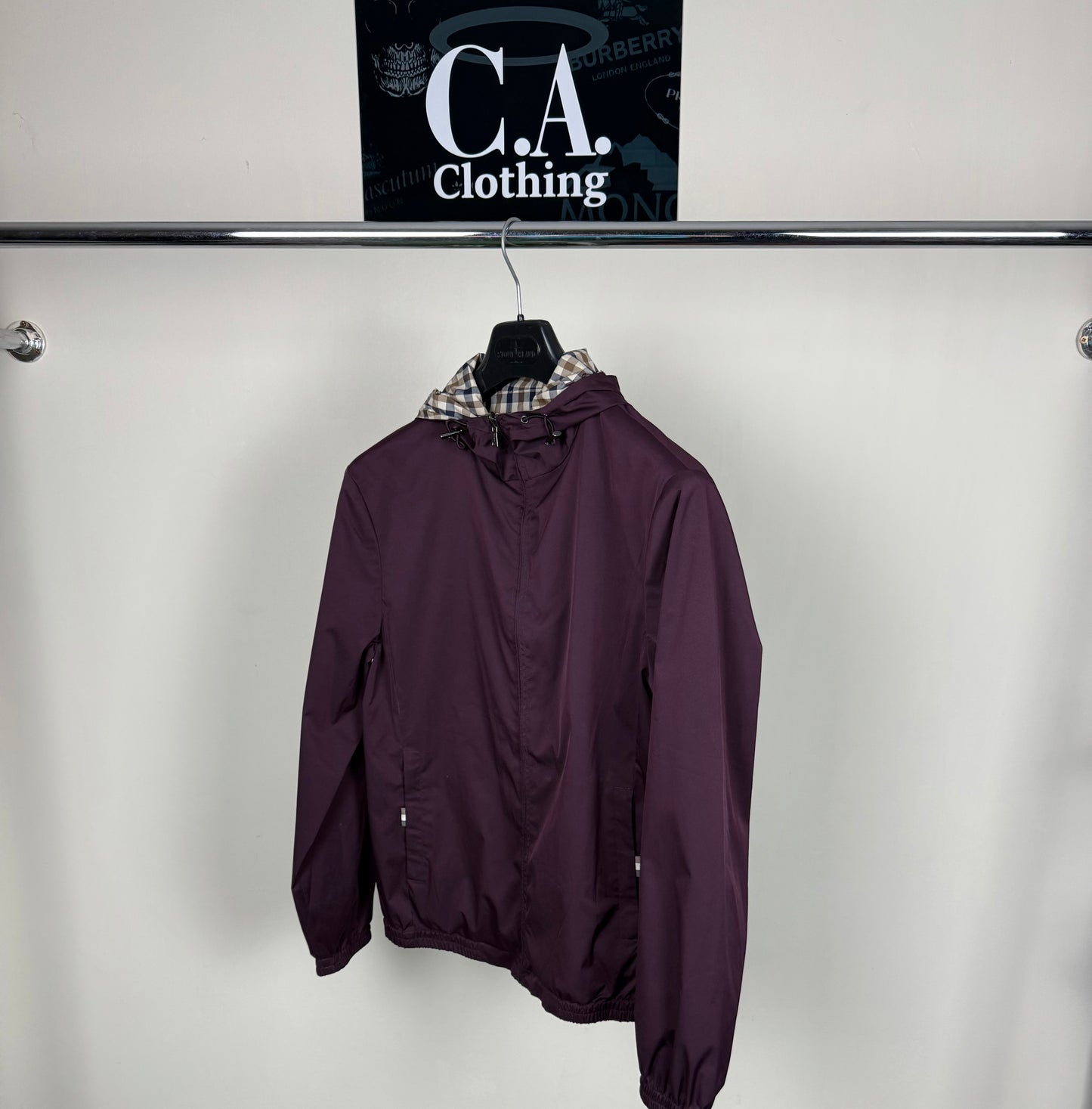 Aquascutum Burgundy Hooded Reversible Jacket Size (M)
