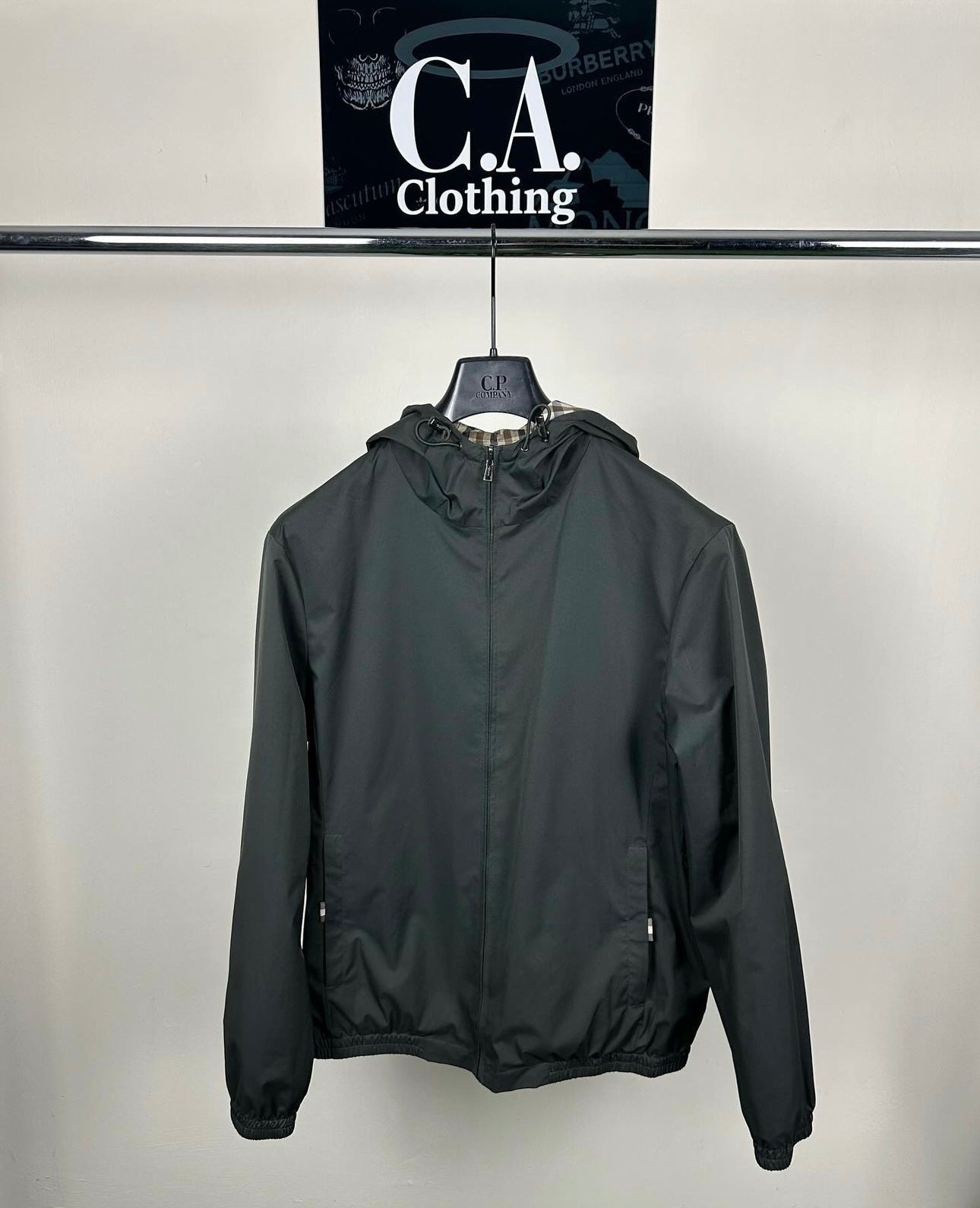 Aquascutum Khaki Hooded Reversible Jacket Size (L)