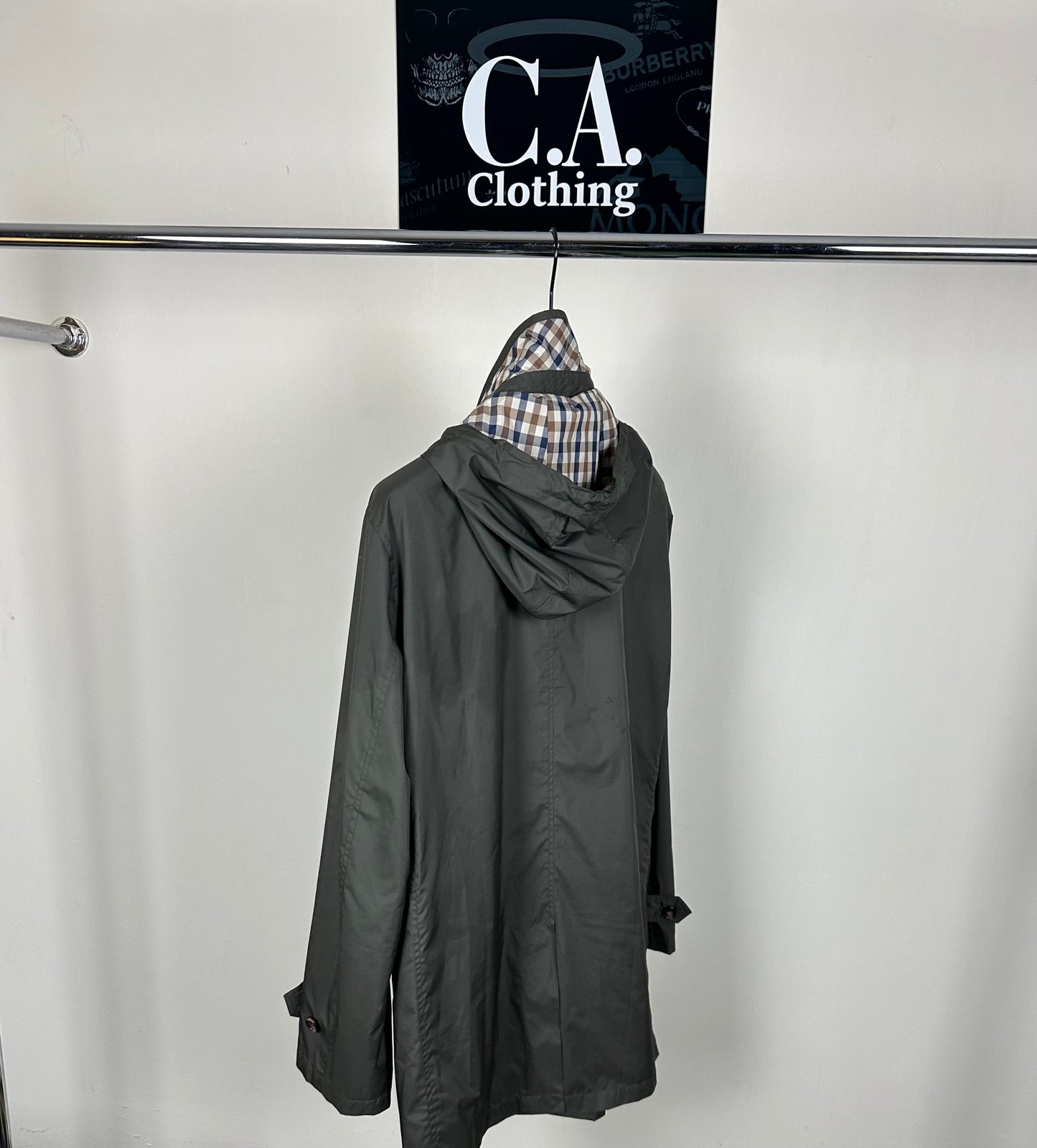 Aquascutum Checked Hood and Collar Trench Coat Size (XL)