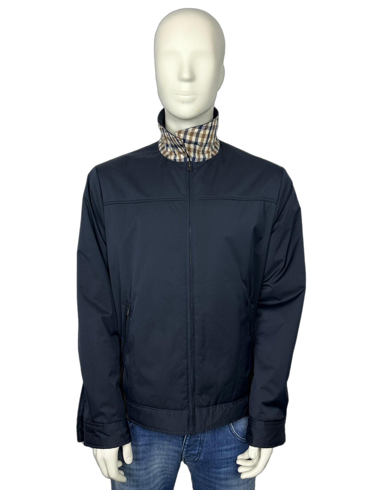 Aquascutum Padded Checked Collar Navy Overshirt Size (2XL)
