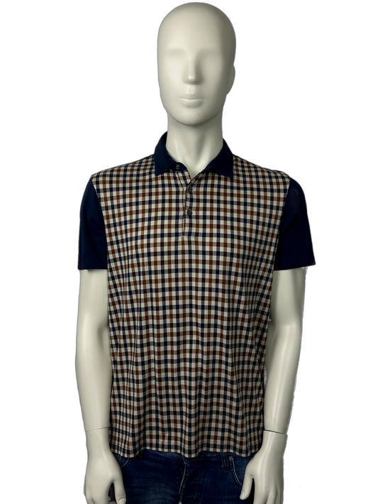 Aquascutum Front Check Navy Polo Shirt Size (L)
