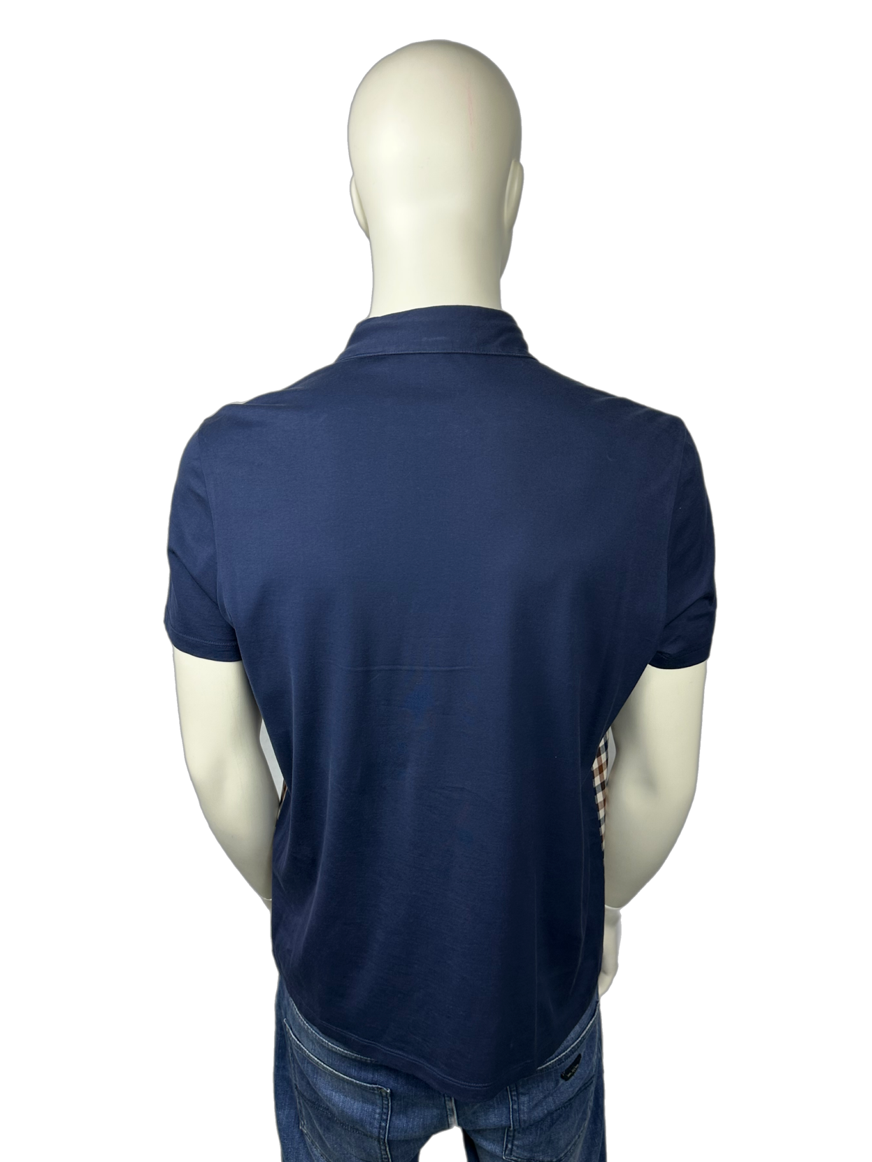Aquascutum Front Check Navy Polo Shirt Size (L)