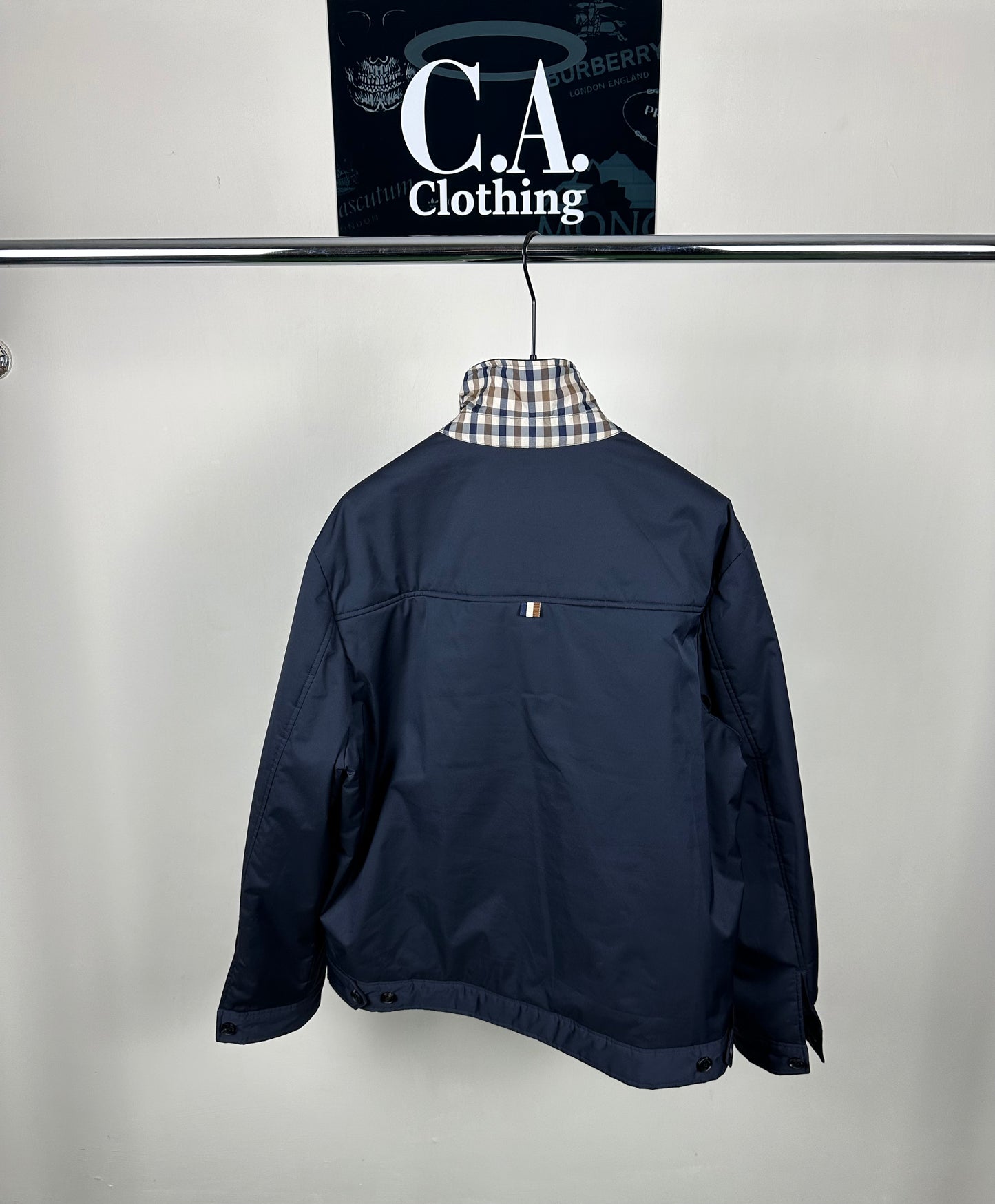Aquascutum Padded Checked Collar Navy Overshirt Size (2XL)