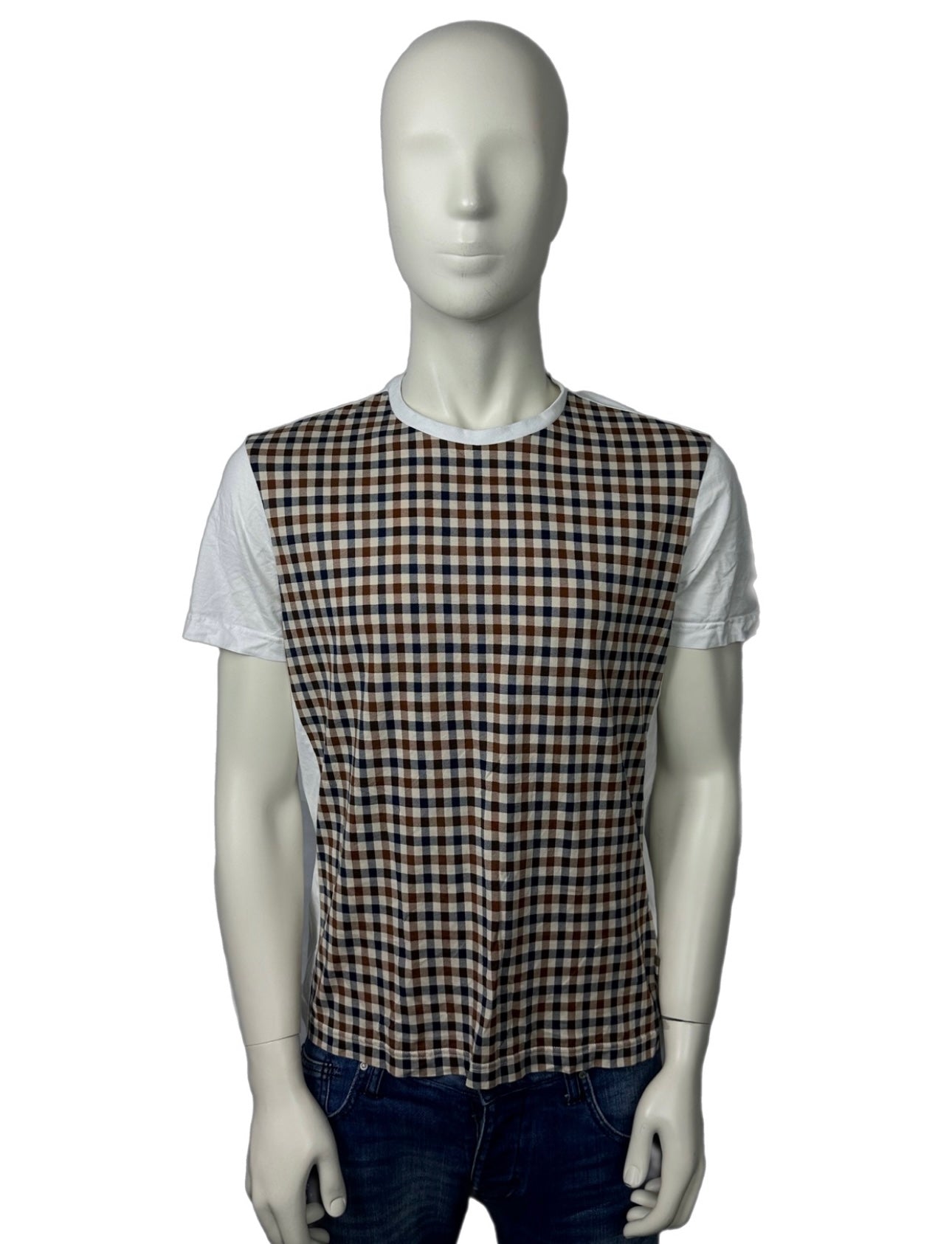 Aquascutum Front Check White T-shirt Shirt Size (L)