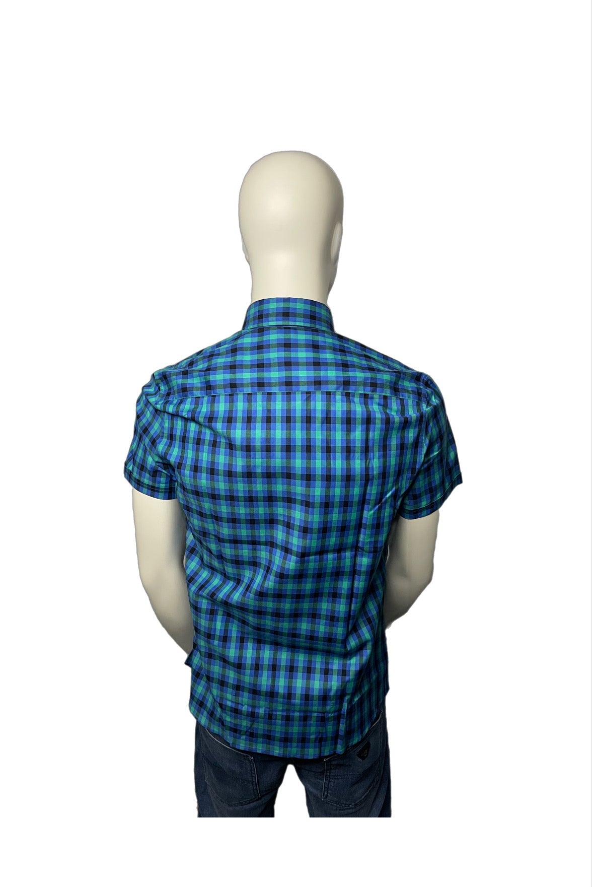 BNWTs Aquascutum Short Sleeve Blue Check Shirt Size Medium (M)