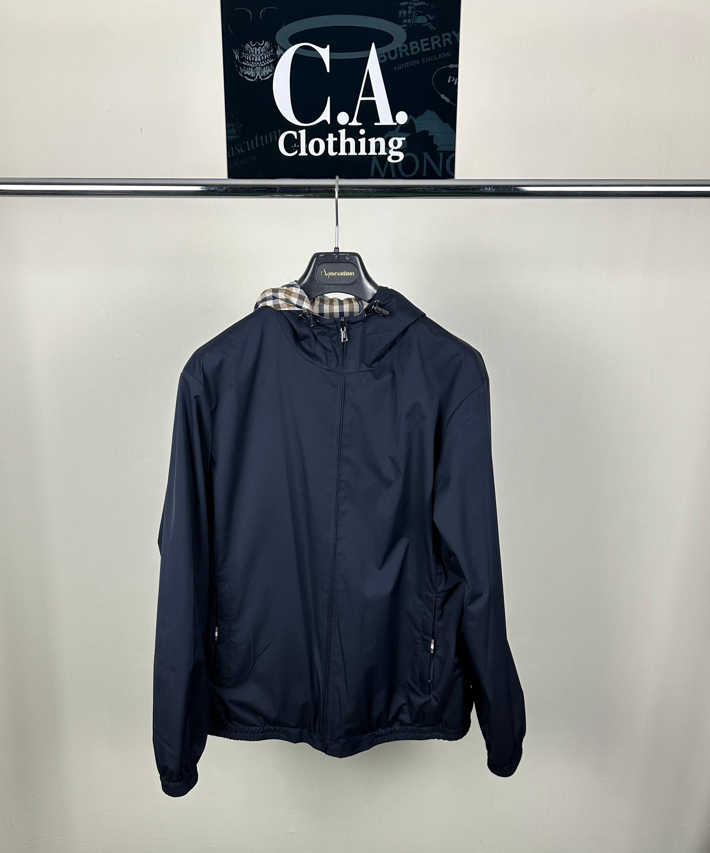 Aquascutum Navy Hooded Reversible Jacket Size (L)