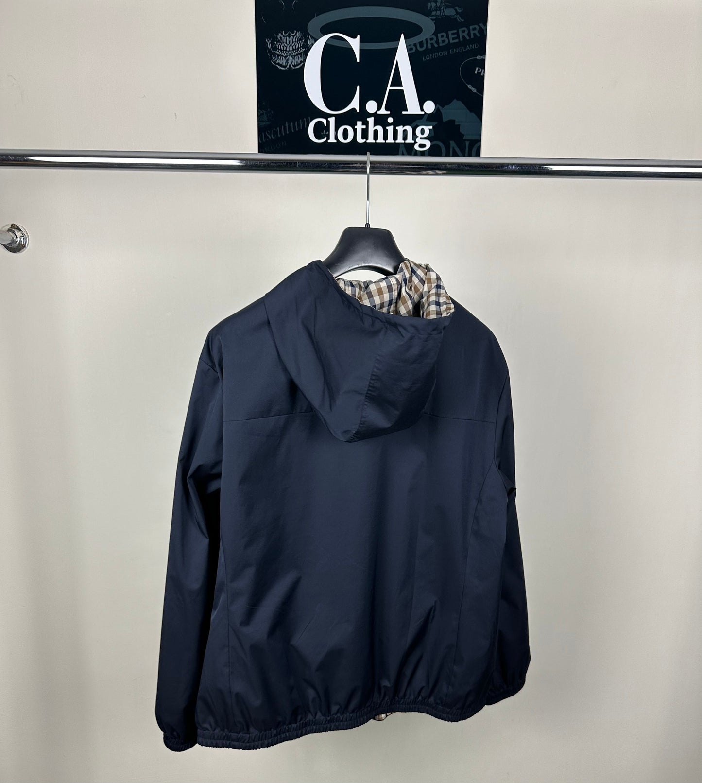 Aquascutum Navy Hooded Reversible Jacket Size (L)