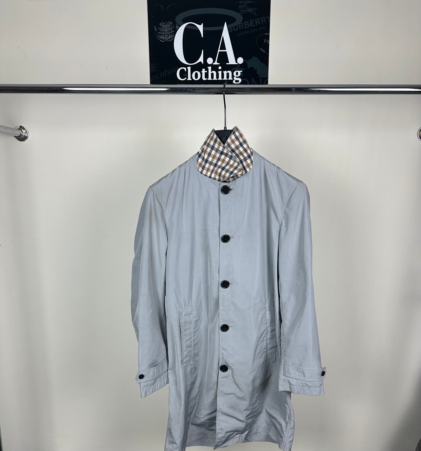 Aquascutum Checked Collar Trench Coat Size (S)