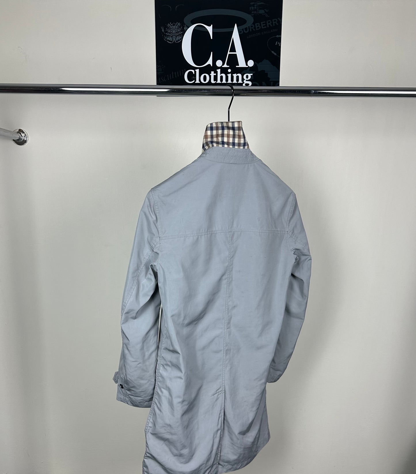 Aquascutum Checked Collar Trench Coat Size (S)