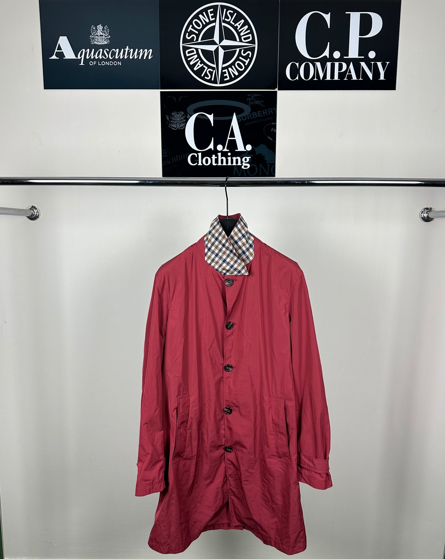 Aquascutum Checked Collar Trench Coat Size (L)