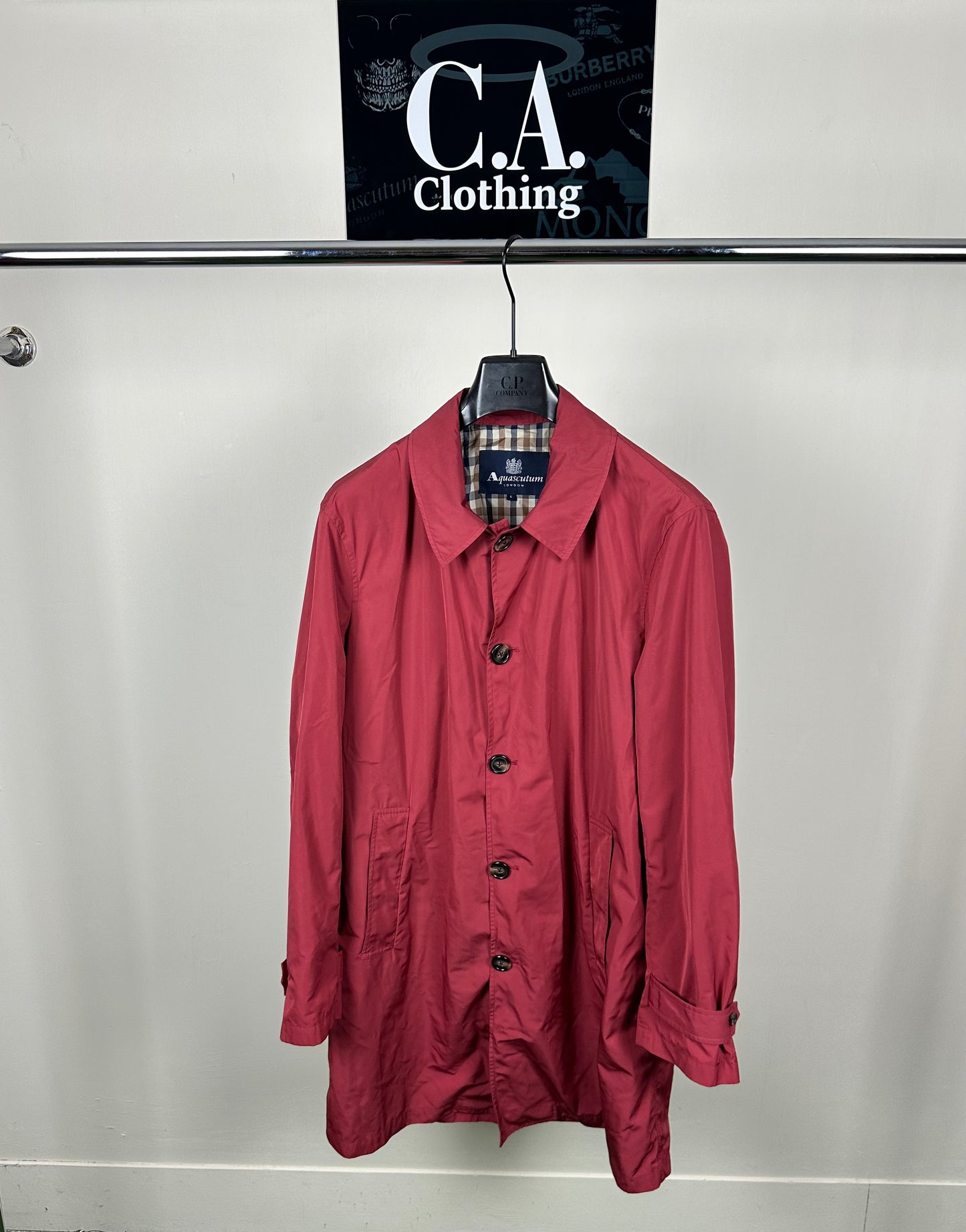 Aquascutum Checked Collar Trench Coat Size (L)
