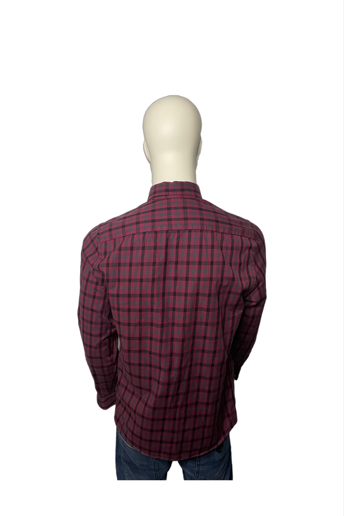 Aquascutum Burgundy Full Check Shirt Size Medium (M)
