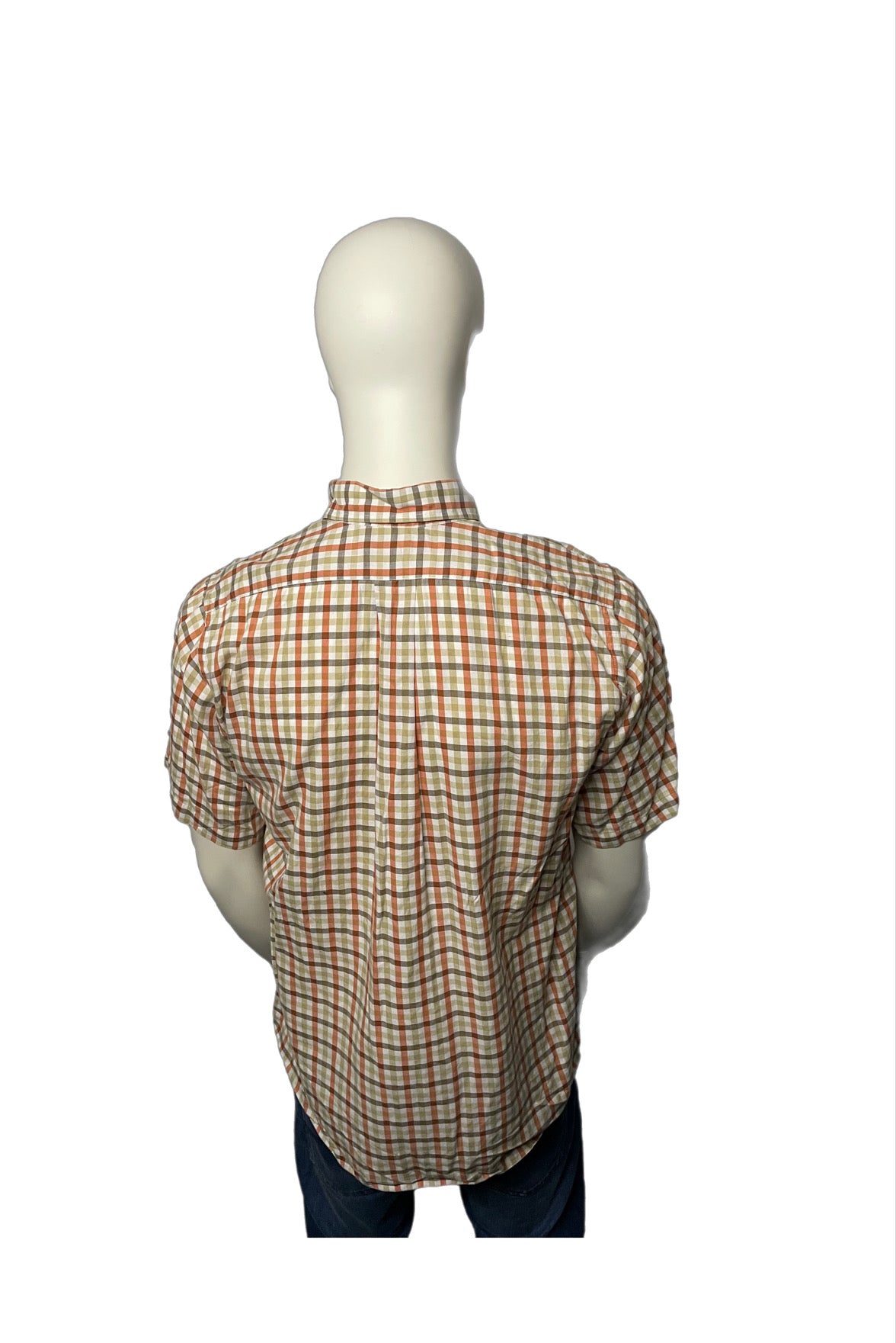 Aquascutum Short Sleeve Orange Check Shirt Size Medium (M)